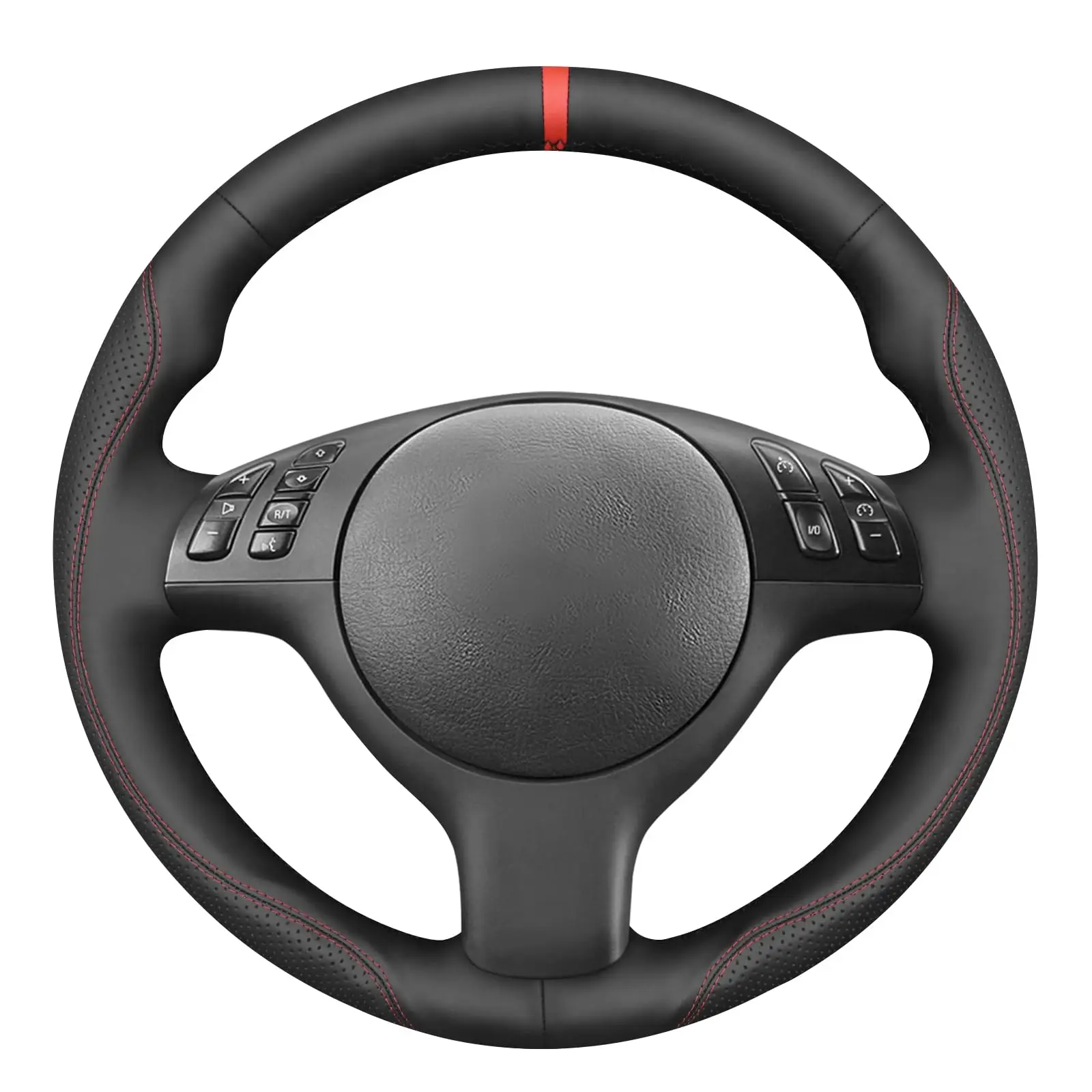 

Hand-Stitched Leather Steering Wheel Cover With Red Stitching For E46 E39 Series 2000-2006