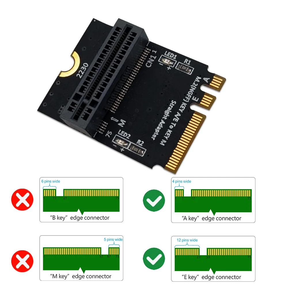 Adaptador M.2 NVME SSD PCIE M2 NGFF Key M A M.2 Key A/E, instalación Vertical para tarjeta elevadora 2230 M2 NVME SSD