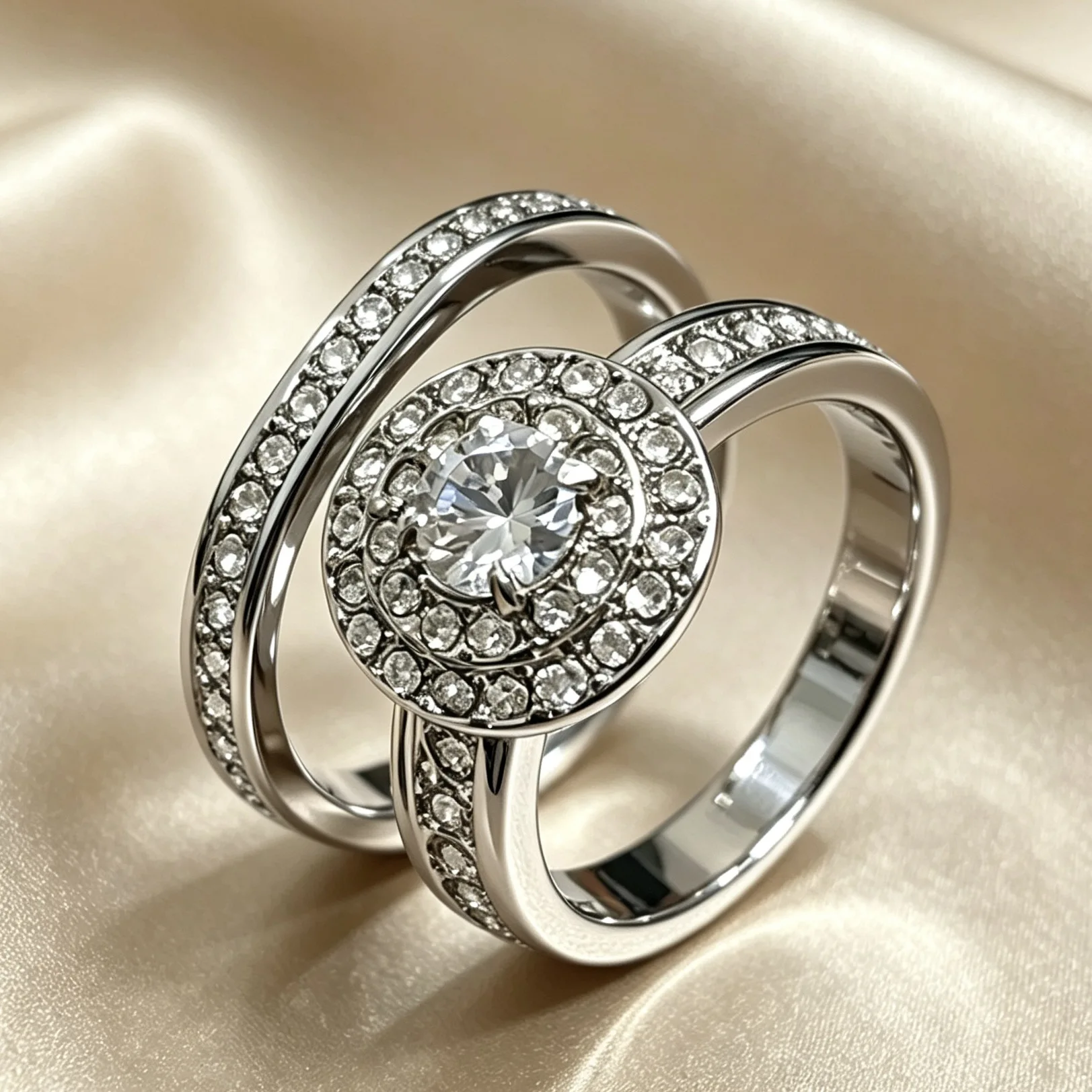 Dainty Paved Full CZ Double Round Stackable Ring Set for Women, Classic Wedding Jewelry Gift for Valentine Birthday Anniversary