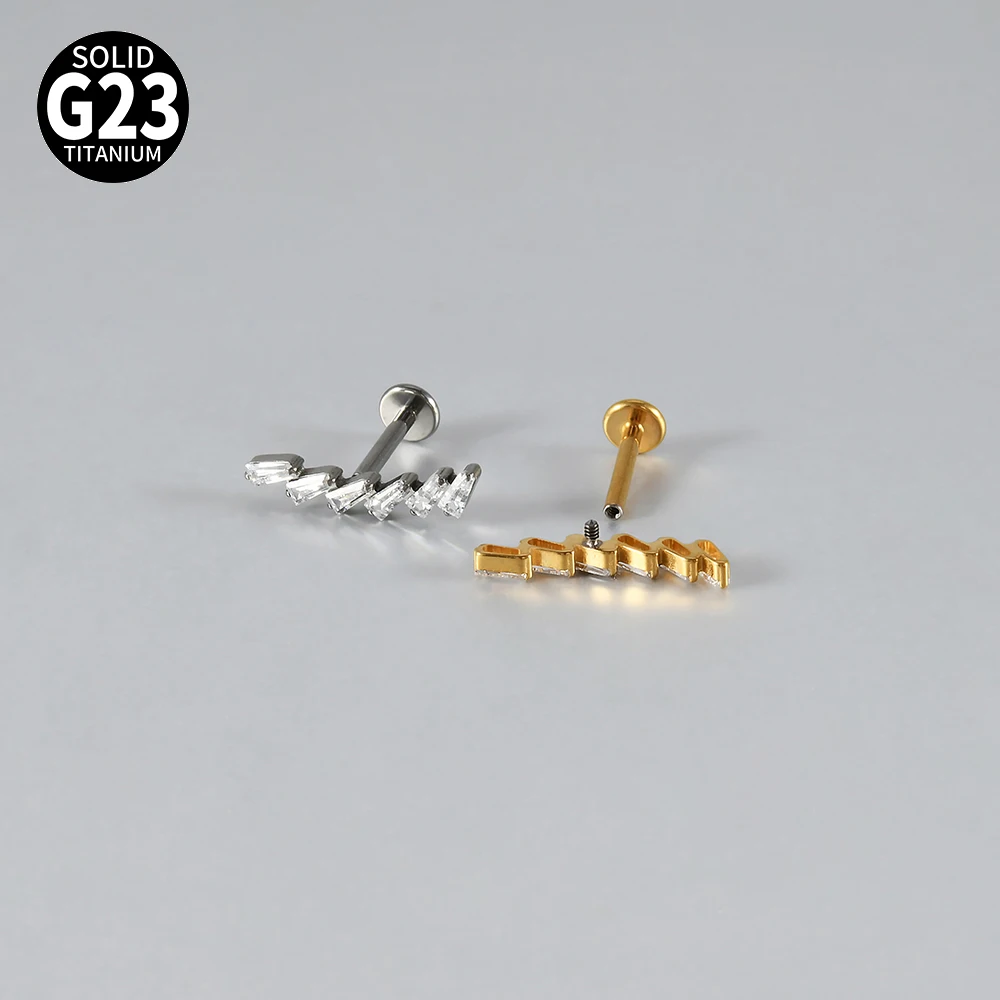 1PC Titanium Marquise&Round&Square Zircon Lip Helix Studs Labret Cartilage Earrings Stud 16G Internal Thread Ear Tragus Piercing