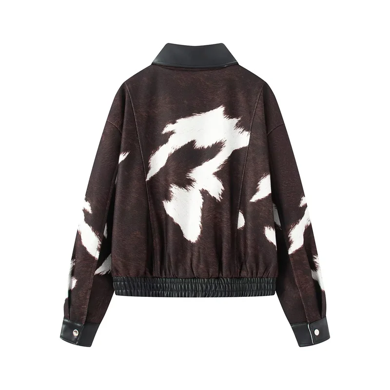 Veste courte en cuir PU mixte imprimé vache, tendance et Sexy pour femmes, Style de rue américain, tendance, automne 2025
