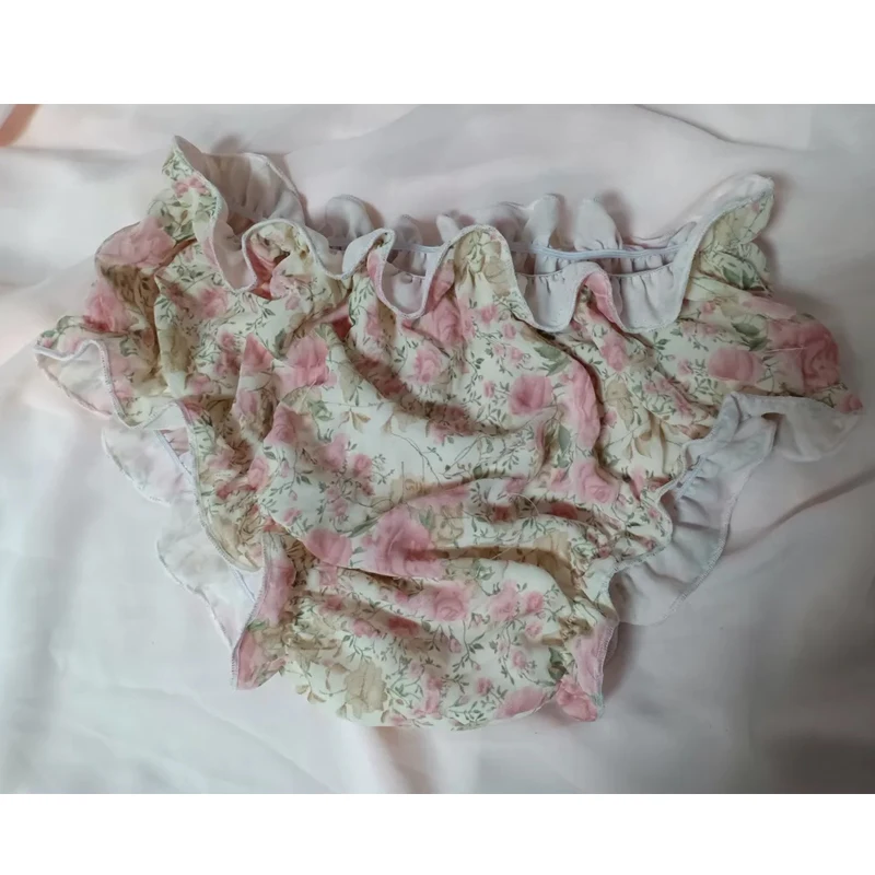 Plus Size Men's Sexy Double-Layer Chiffonsss Soft And Skin Friendly Sissy Flowe Delicate Panties Handmade