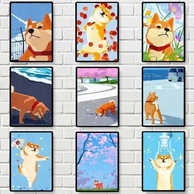 Cute Shiba Inu Lost Luxury POSTER Canvas Poster Prints Art Wall Pictures Living Room Home Decoration Small