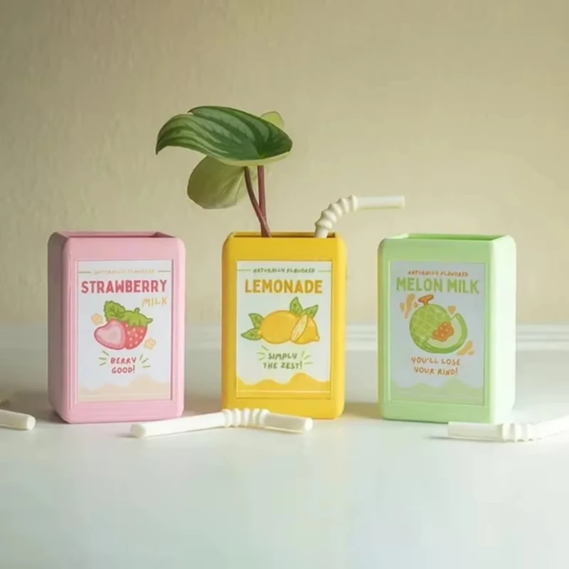 

ABDJ-Colorful Juicebox Vase For Flower Planter Decoration, 3D Printed Resin Candy Colored Drinking Vases Ornament For Office