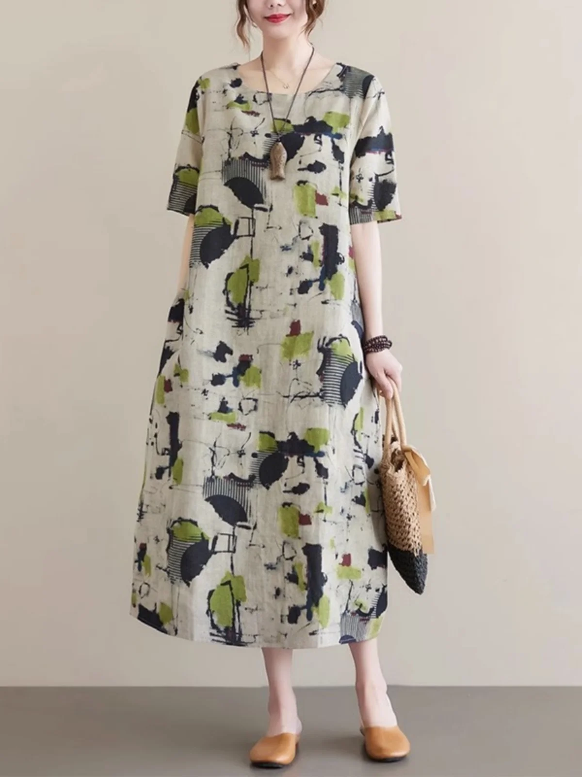 เสื้อผ้าลายชนเผ่า ผ้าฝ้ายผสมลินิน ทรงหลวม สไตล์เกาหลี ลายดอกไม้ สำหรับใส่เที่ยวเล่นหรือใส่ทำงานช่วงฤดูร้อน