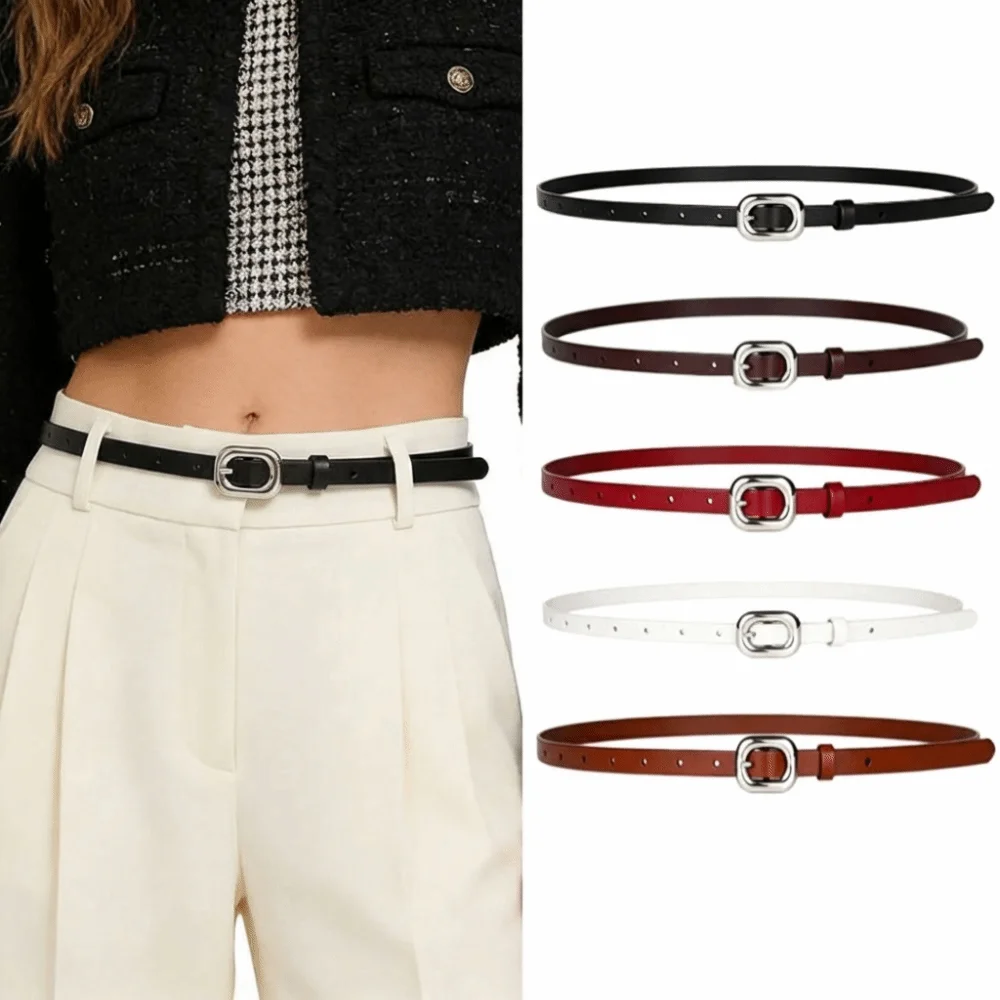 Trendy Adjustable Women's Thin Leather Belt Comfortable Sturdy Waist Belt Simple Casual Belt Waist Accessory