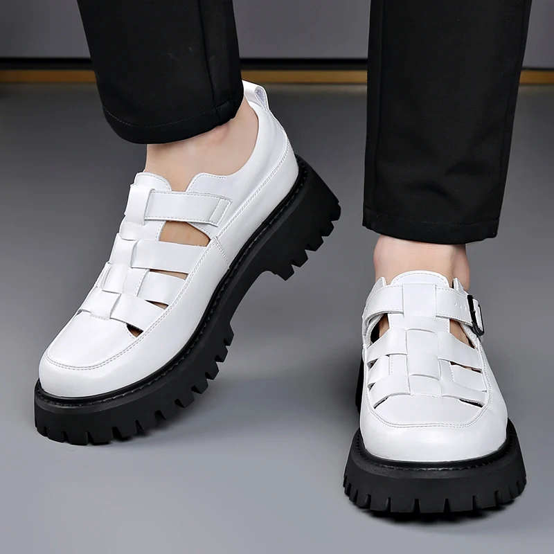 Men's spring and summer sandals Thick bottom fashion designer style party or work Outdoor trendy young shoes Black and white