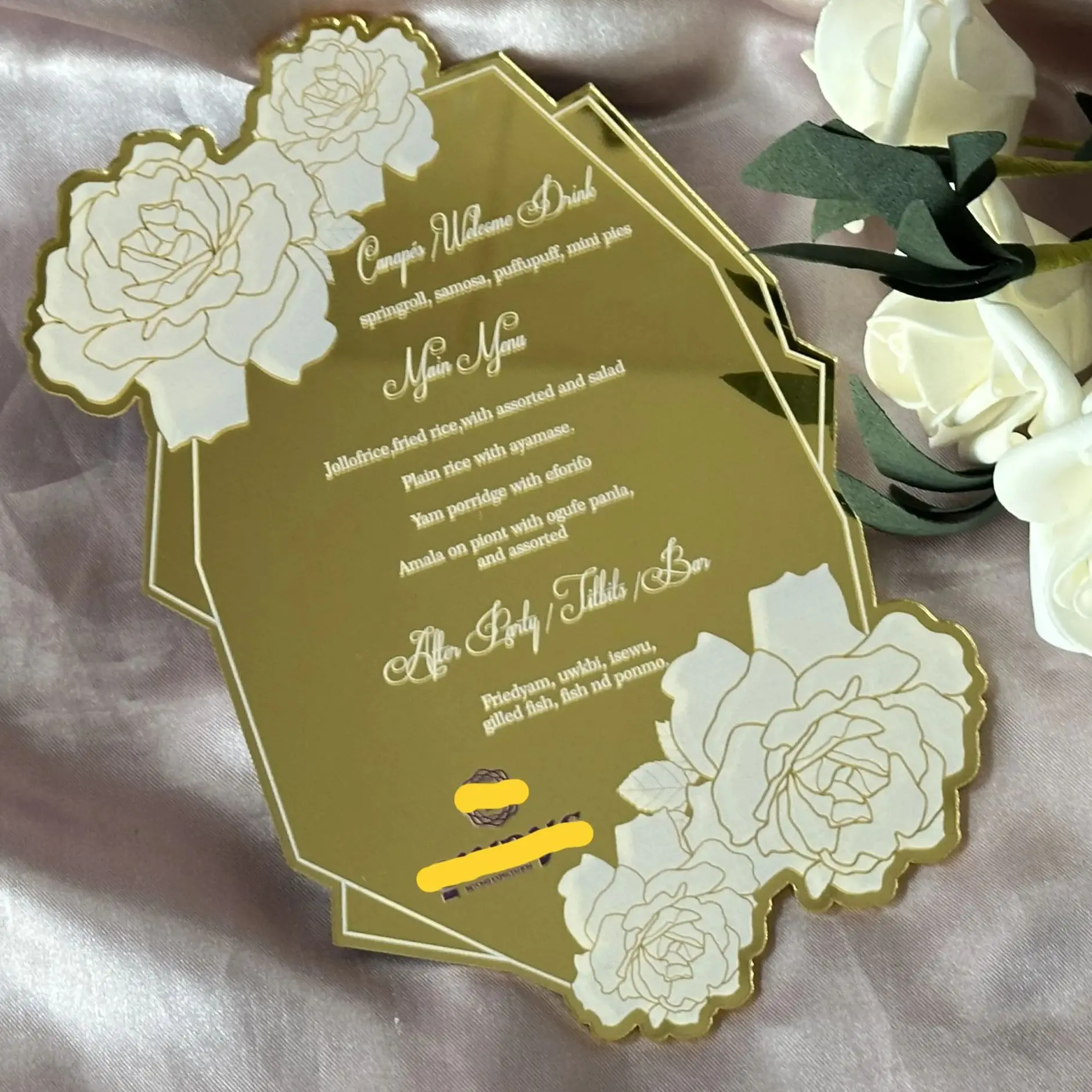 10pcs Custom Acrylic Wedding Menu Card Mirror Gold Personalized Birthday Invitation Quinceanera Invite Decoration