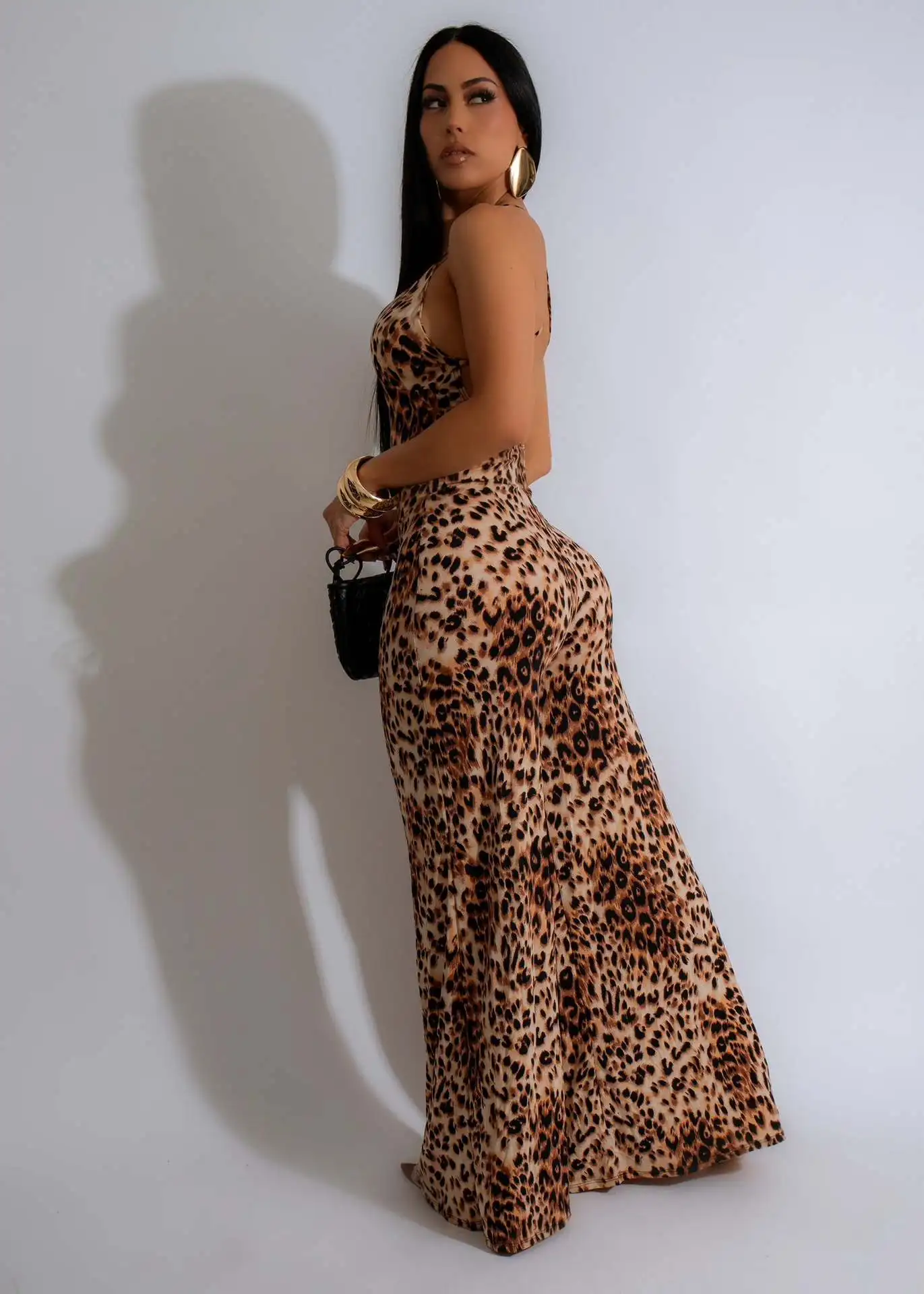 Al274 Independent Station European and American Clothing Leopard Print Jumpsuit Suspenders Slightly Flared Sleeveless Jumpsuit Summer