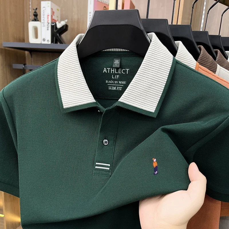 Luxury brand 100% cotton polo shirt short sleeve summer new men's fashion embroidery business casual high-end breathable T-shirt