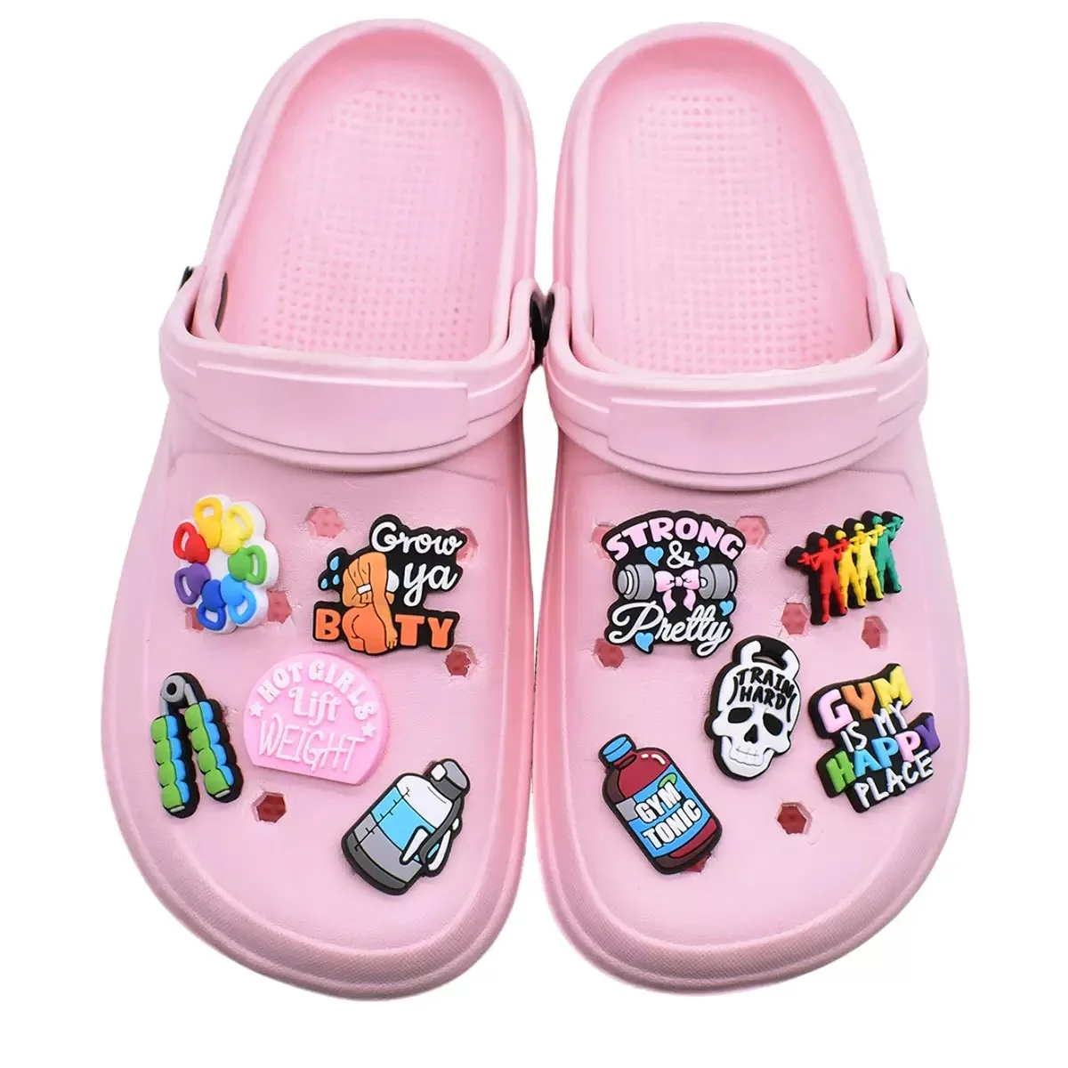 1-21PCS Gym Life Fitness Hot Girls Lift Weights Strong Pretty PVC Shoe Charms Buckle Clog Sandals Shoes Decoration Women Gift