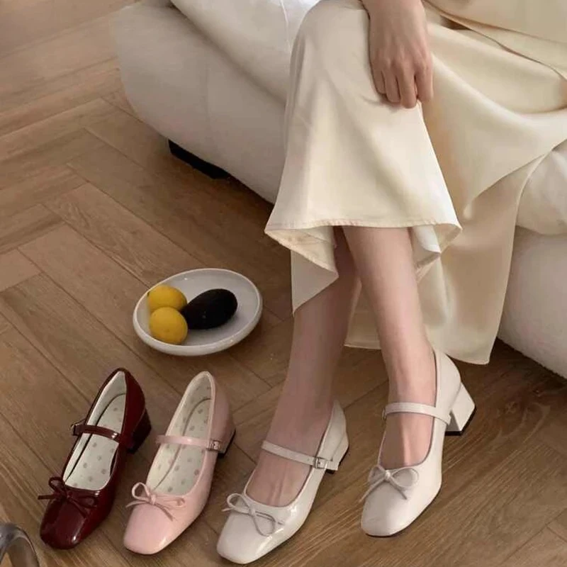 

Женская обувь Мэри Джейн с узлом-бабочкой, модные лакированные кожаные туфли-лодочки с квадратным носком, весна-осень