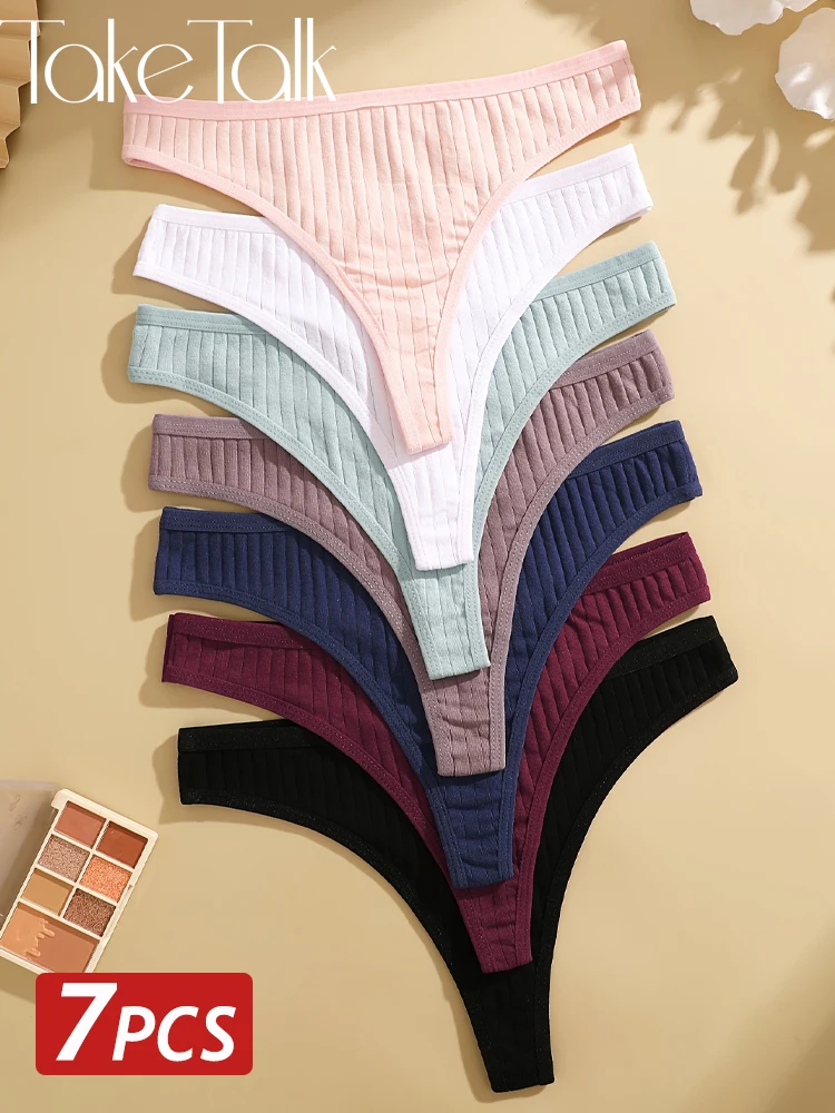 

7 шт. женских сексуальных хлопковых стрингов, однотонные, в рубчик, мягкие трусики-танга, женское нижнее белье с низкой посадкой, сексуальное бикини для женщин