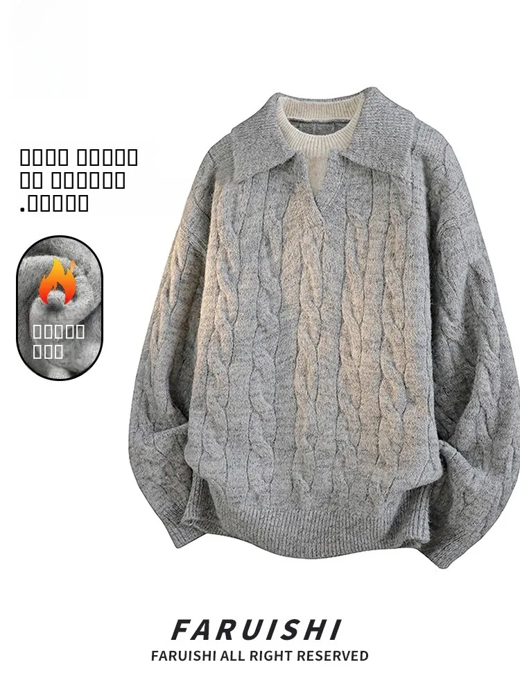 

Retro Twisted Knit Sweater Thiened Warm Loose Men's New Sle Autumn Winter Outerwear Casual Sle Polyester Nylon Wool Blend