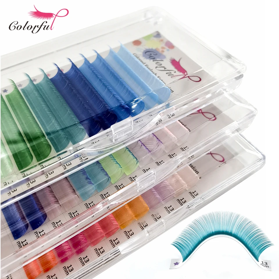 Colorful Rainbow Color Individual Eyelash Extension Pink Blue Green Gradient Colorful Faux Mink Lash supplies Ombre Colored Lash