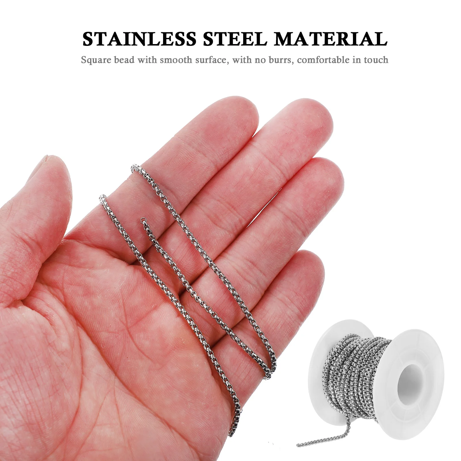 

1 Roll Stainless Steel Beaded 2Mm Diy Jewelry Making Necklace Bracelet Dog Tag Extension Square Ball Chain For Crafts Keychains