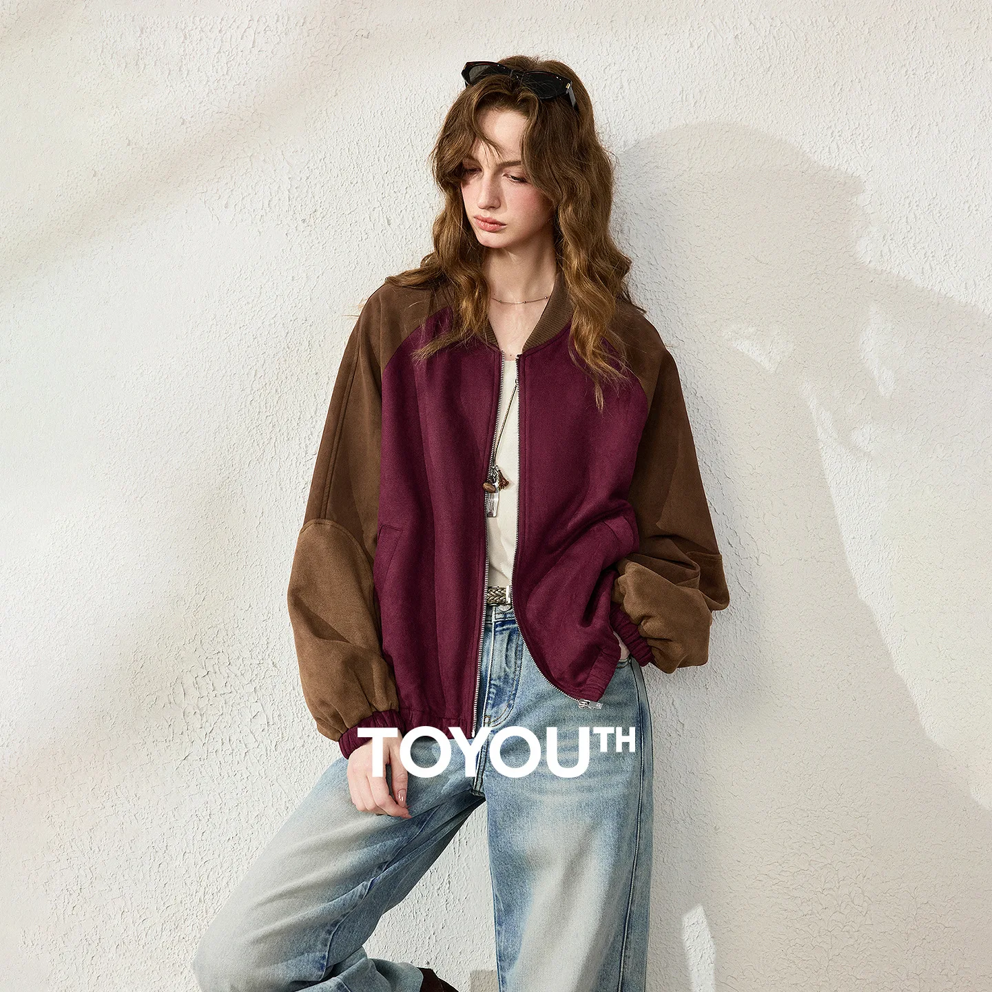 TOYOUTH Womens Jacket 2026 Autumn New Suede Color Block Spliced Varsity American College Style Outerwear