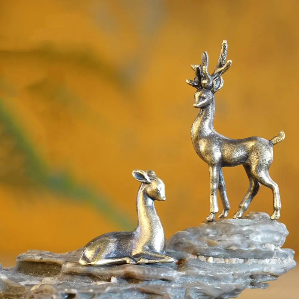 Copper Alloy Sika Deer Ornament Retro Mini Vintage Animal Figurines Anti-rust Durable Tabletop Small Ornaments Tabletop Decor