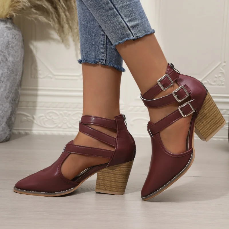 Women Sandals Casual Pointed Toe Ankle Boots Women High Heels All-Match Soft Leather Sandals Outdoor Comfortable Shoes Women