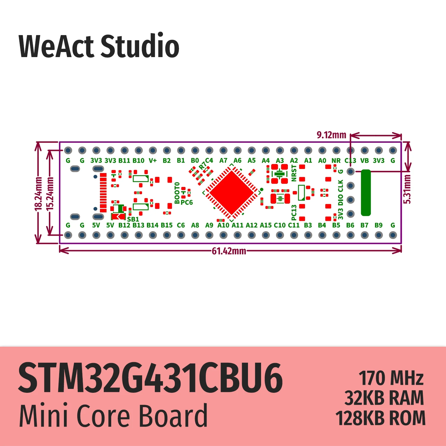 WeAct Long Type STM32G431CBU6 STM32G431 STM32G4 STM32 Core Board Demo Board