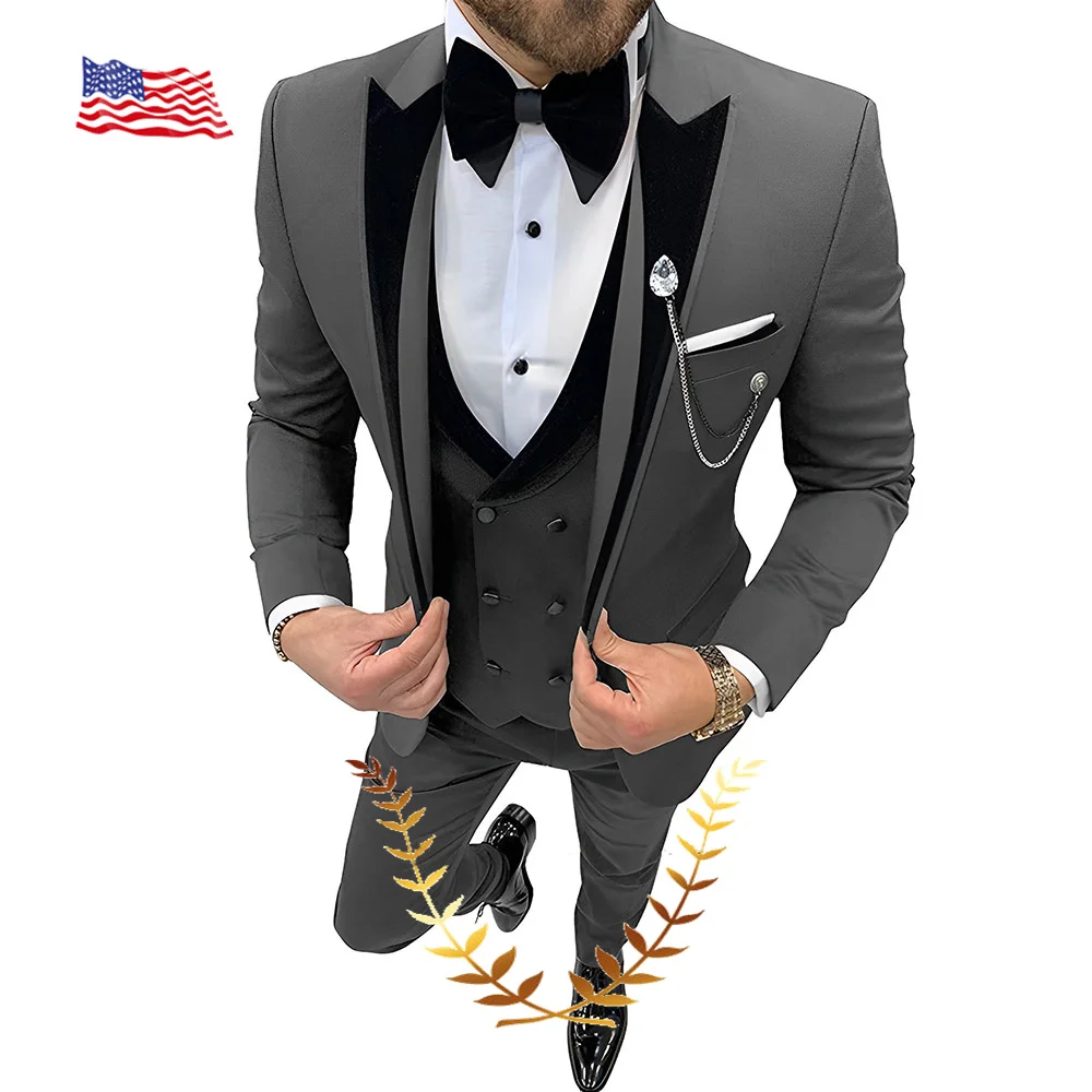Traje gris oscuro para hombre, chaqueta de esmoquin para novio, pantalones, chaleco, conjunto de 3 piezas, Blazer ajustado, traje elegante para
