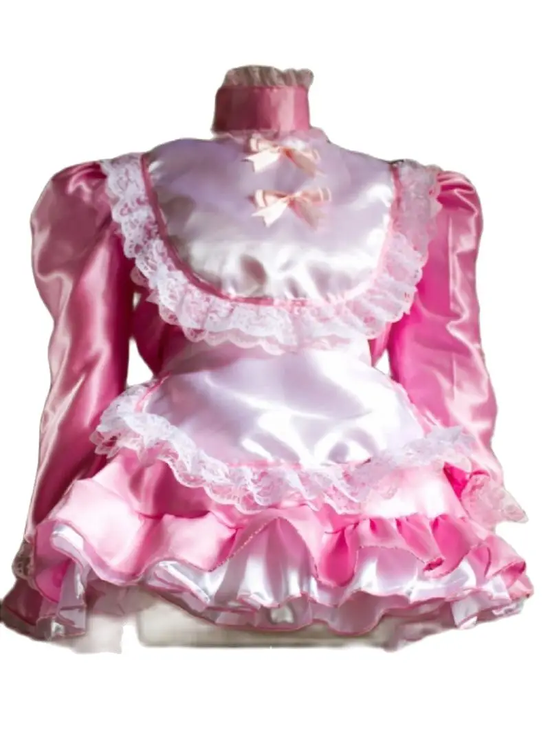 

French Sissy Pink High Neck Long Sleeve Shoulder Lovely Fluffy Gothic Maid Skirt Can Be Customized