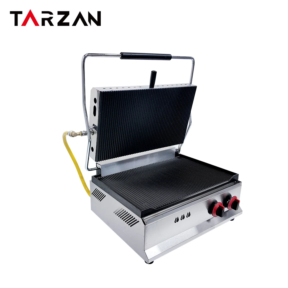 Plancha de Gas de Bajo Consumo y Parrilla de Contacto para Panini, Parrilla Comercial para Cafeterías y Bares de Desayunos