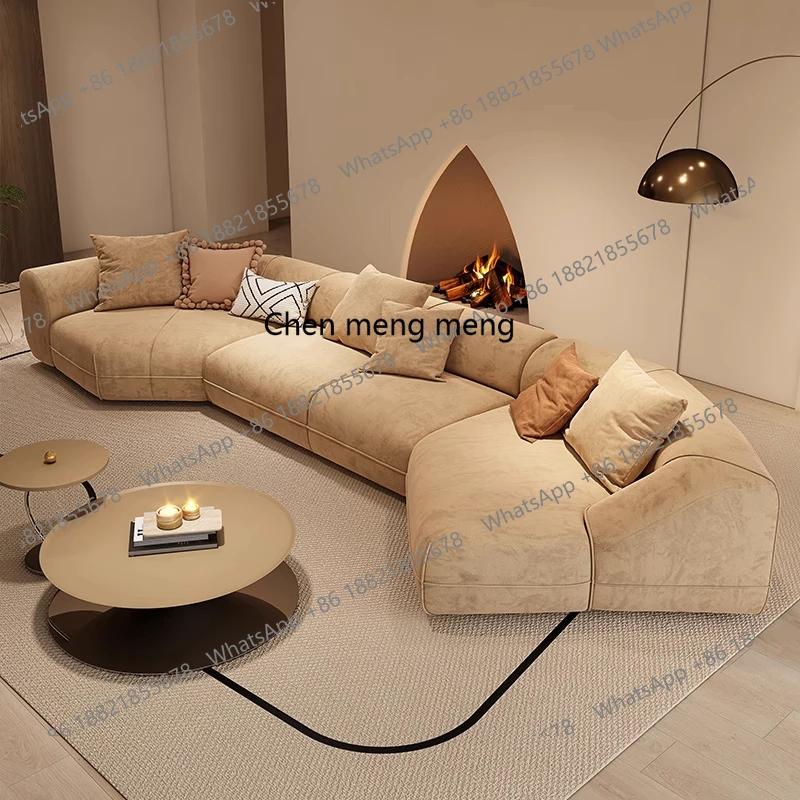 

Italian corner villa sofa size apartment modern simple curved matte cloth sofa