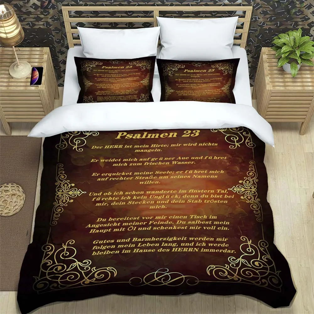 Christian Bible Psalm 23 pattern Quilt Cover Pillowcase Bedding Three Piece Set Multi Size Comforter Set Duvet Cover Bedding Set