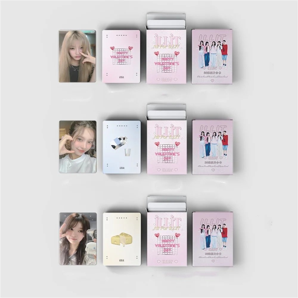 50Pcs/Set KPOP ILLIT Laser Photocards WONHEE IROHA YUNAH MOKA Double Sides LOMO Cards Ins Style Boxed Postcard Fans Daily Gift