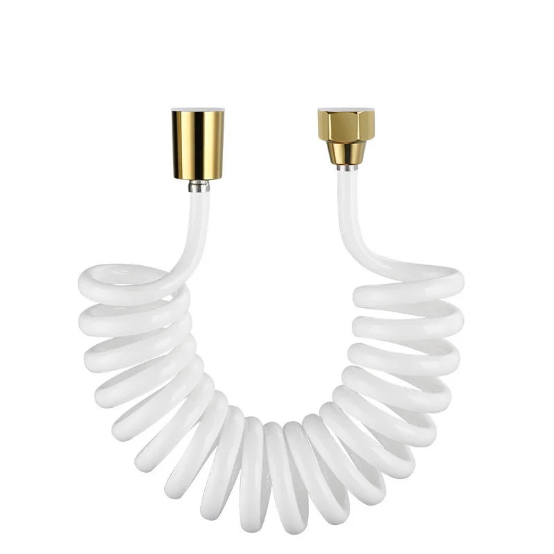 النحاس الذهب الكروم مطلي الحمام دش فوهة واحدة في اثنين خارج التبديل صمام زاوية أنبوب أبيض الذهب TPU الربيع أنبوب جدار مقعد #3