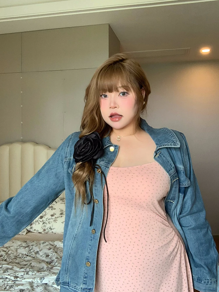 

Dese Soft Candy Vintage Color Blo Denim Jaet Loose Fit Autumn New Sle plus Size Women's Casual Top Cotton Long Sve