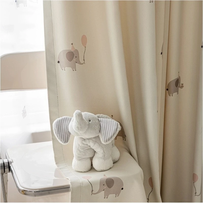 Luxury Cartoon Blackout Children's Room Boy Girl Bedroom Baby Elephant Printed Cotton and Linen Custom Size Blackout Elegant
