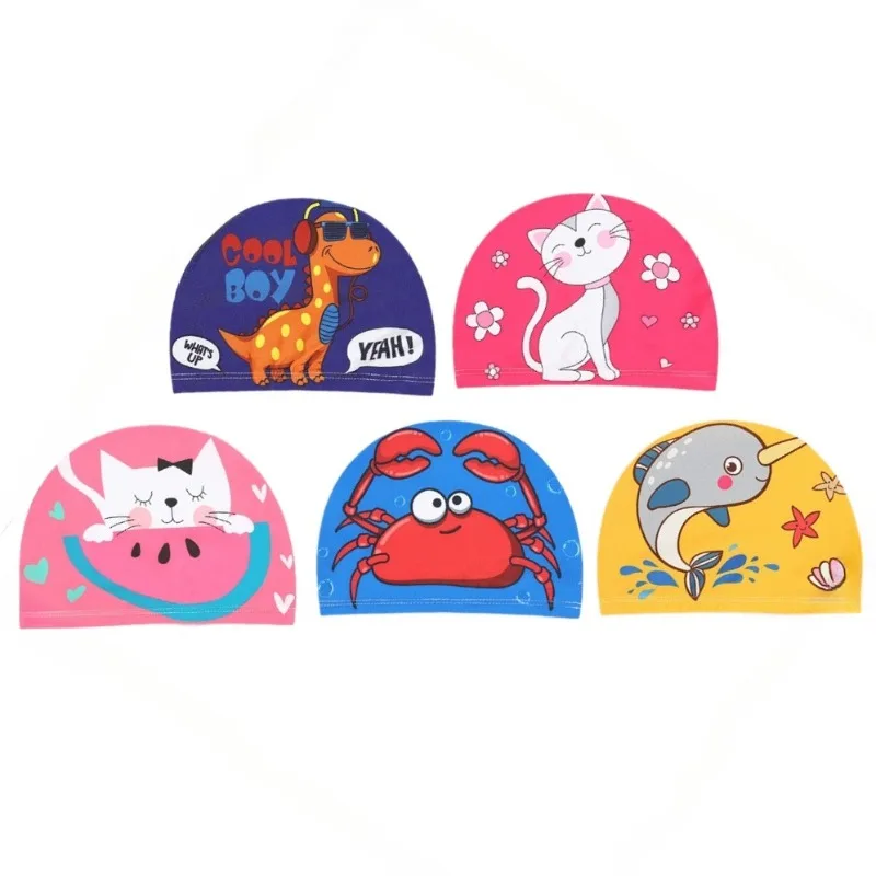 Cartoon Kawaii Swimming Cap for Children Kids Cute Dolphin Elephant Cat Pattern Swim Hat Cap Ear Protection Swim Cap