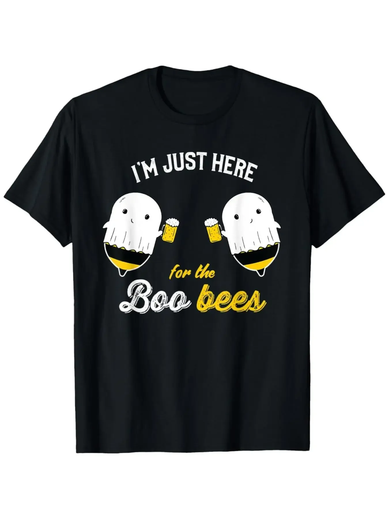 

Funny Boo Bees Halloween Ghost Beer Drinking Graphic Tee Men's Casual Cotton T-Shirt