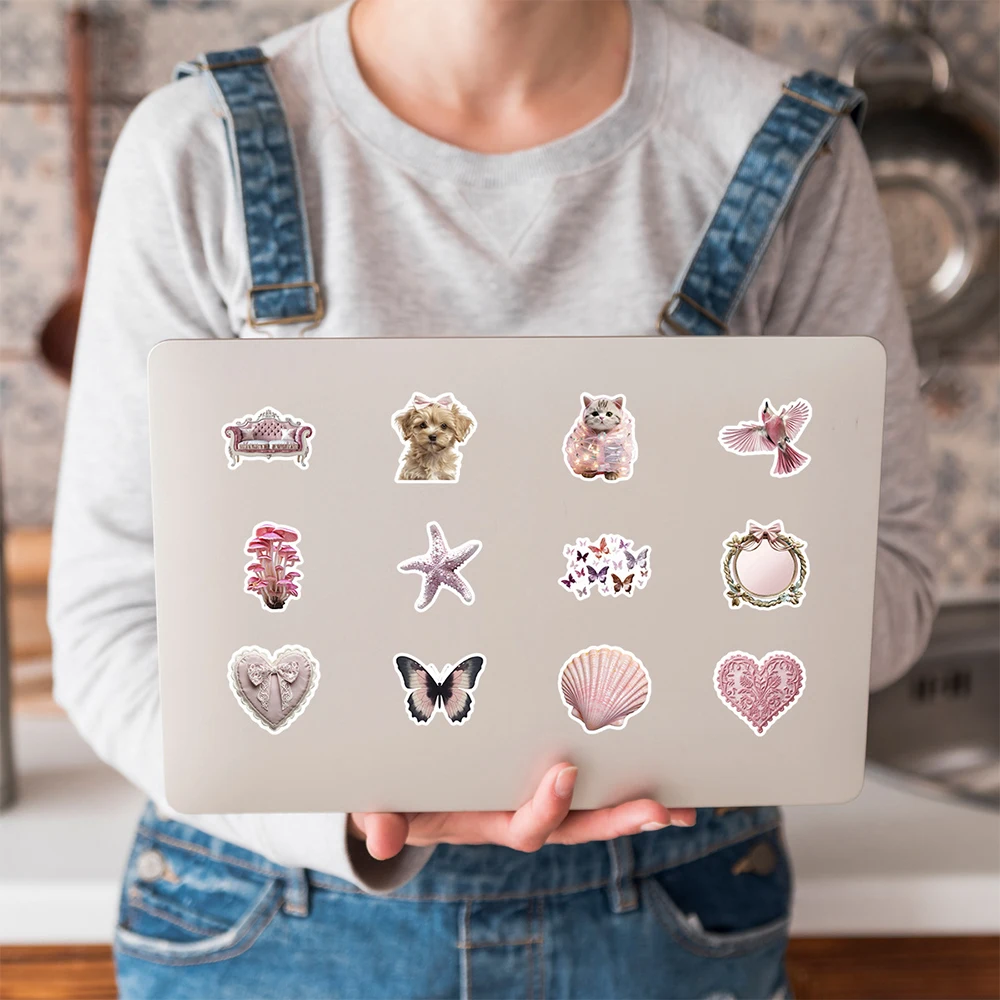 10/30/50pcs INS Style Pink Coquette Aesthetic Stickers DIY Notebook Stationery Suitcase Phone Cute Cartoon Kid Graffiti Sticker