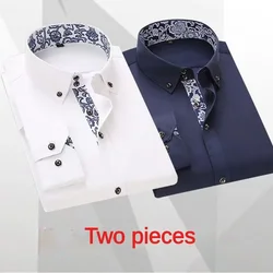 Blue-and-white Porcelain Cotton Shirt for Men Korean Fashion Long Sleeve Casual Office Business Dress Shirts Black Navy Blue