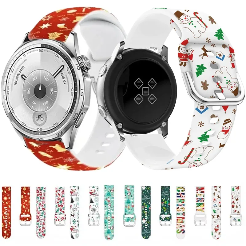 20/22mm Christmas style Silicone Strap For Huawei Watch 5 4 GT6-5-4 Pro 46mm Bracelet Wristband For Amazfit Balance 2-1/Bip 6 5