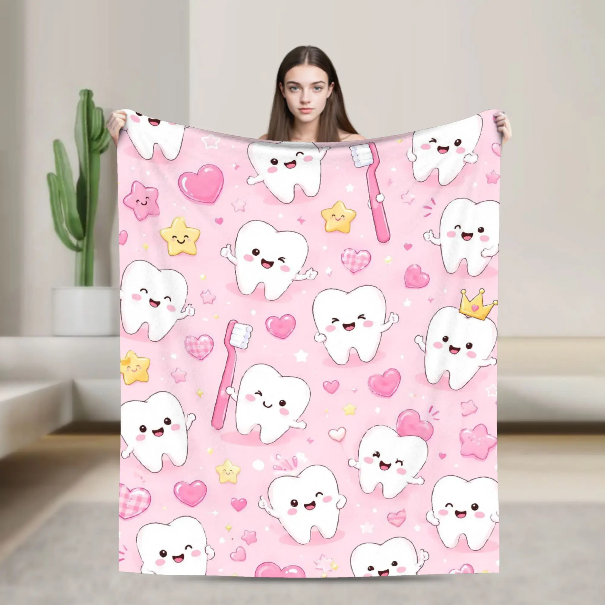 Cute Tooth Purple Dental Blanket  Warm Funny Plush Throw Blanket For Living Room Travel Office Flannel Bedspread Bed Cover