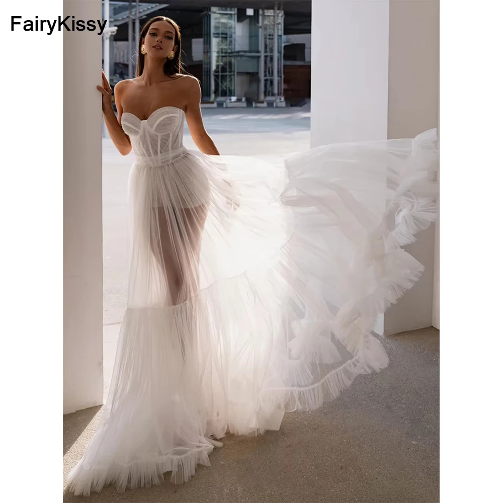 

FairyKissy Charming Boho A-Line Wedding Dresses Sweetheart Neck Bridal Gowns Sexy Backless Sleeveless Lace Vestidos De Noiva