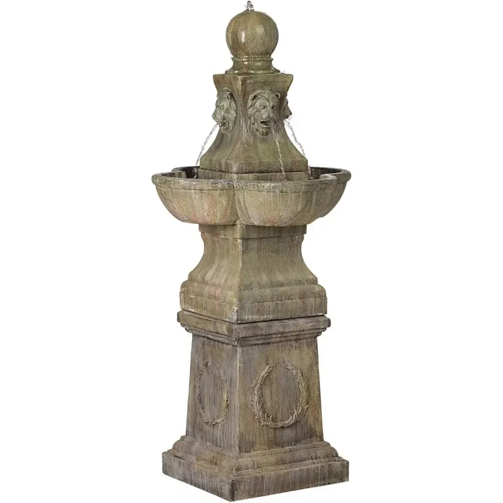 Tuscan Garden Pedestal Rustic Outdoor Floor Tiered Water Fountain 54