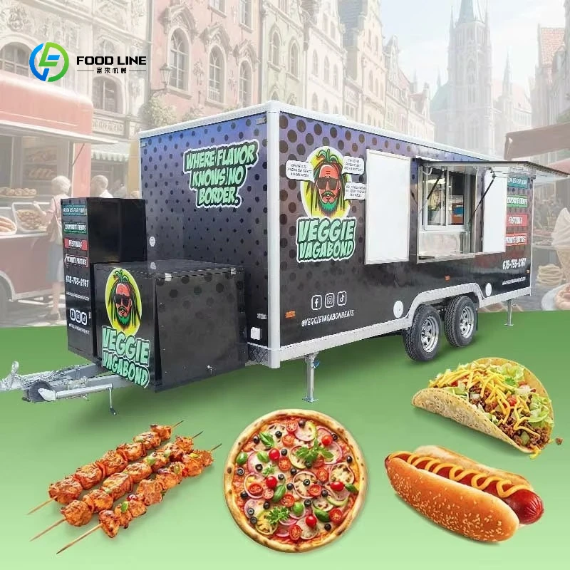 Square Drop Trailer Prefabricated Catering Sliding Front 12 Foot Food Truck with BBQ Grill Customized