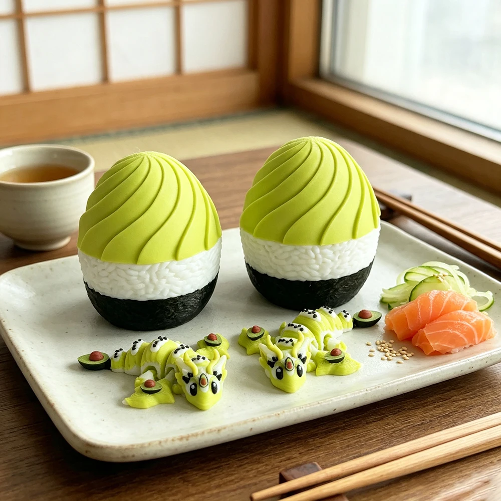 3d Printing Cute And Silly Sushi Avocado Dragon+Dragon Egg Model Set Plastic Desktop Decoration Sculpture Ornament Holiday Gift