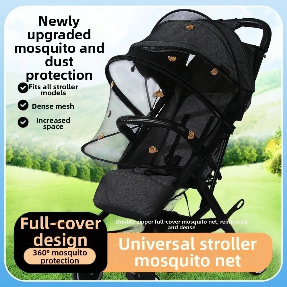 Universal Ventilate Stroller Mosquito Net Zipper Mesh Pushchair Mosquito Net Folding Cartoon Embroidery Baby Mosquito Cover