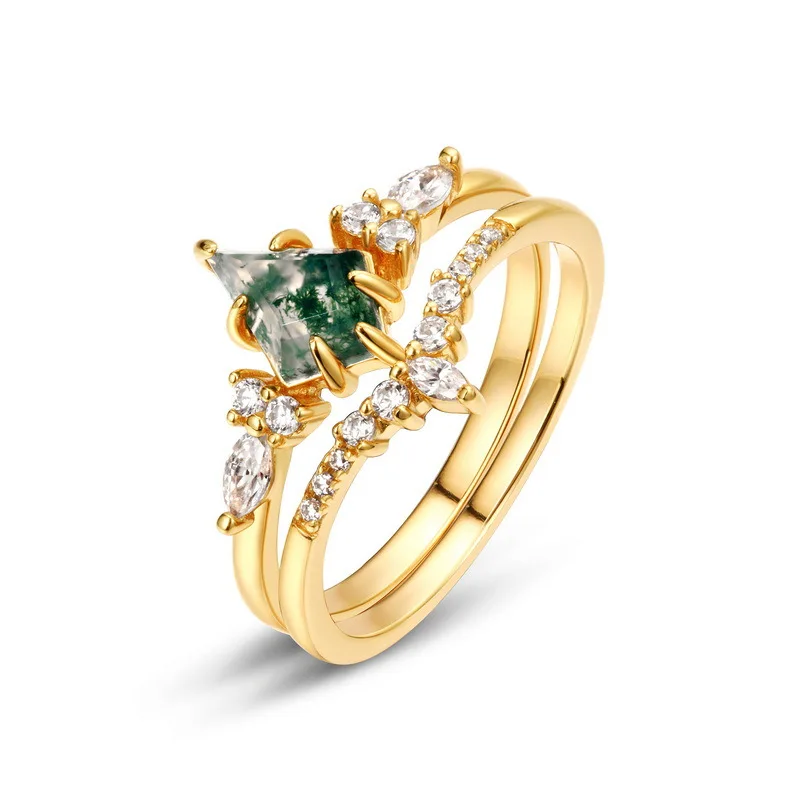 AETEEY S925 Silver Moss Agate Ring Light Luxury Fresh Natural Green Gem Temperament Women Finger Jewelry
