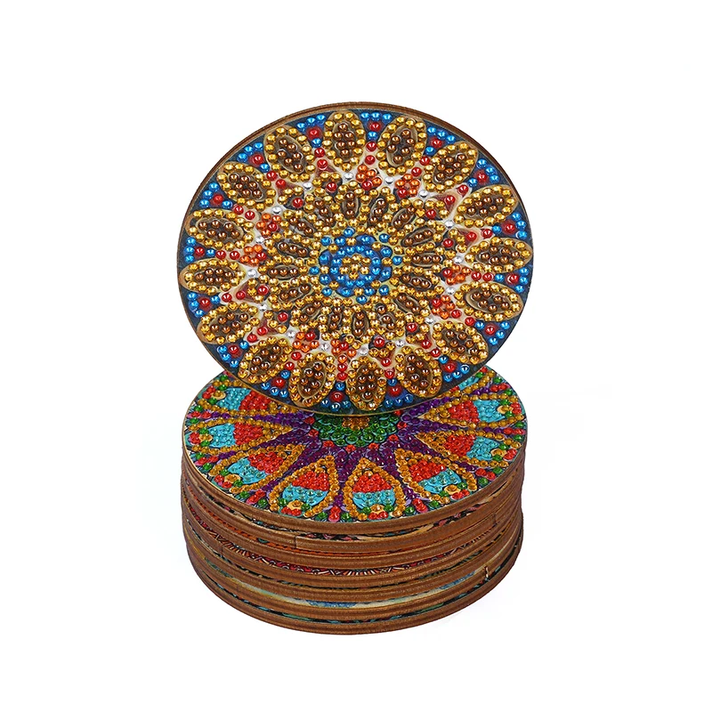 8 Pcs Mandala Diy Diamond Painting Coasters Rhinestone Embroidery Coasters Coasters With Stand Table Coasters