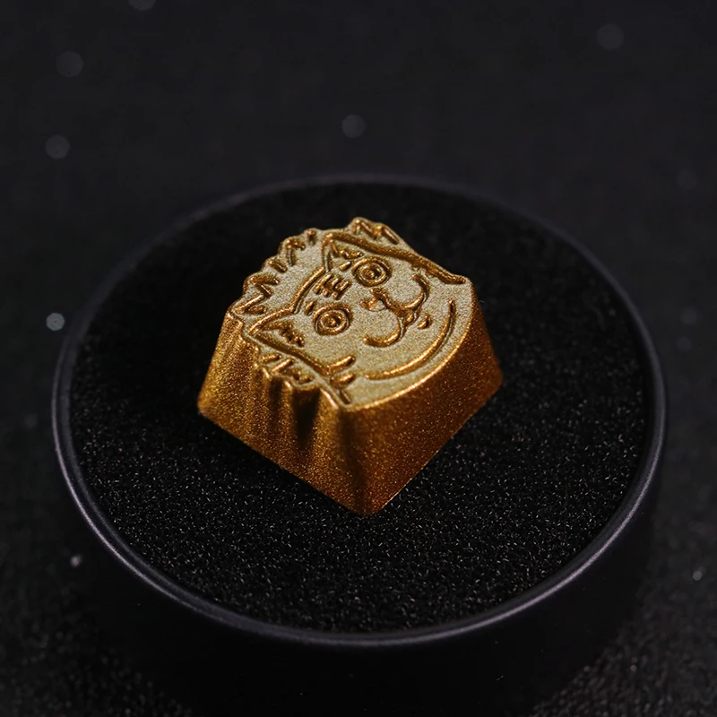 Keystone Artisan Keycaps for Mechanical Keyboard Strange Cat Emoji Tiger Zinc Aluminum Alloy Metal White Gold Color Game PC