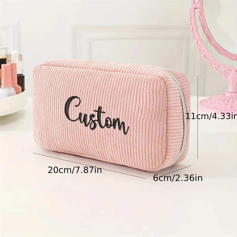 Personalized New Simple Corduroy Handy Clutch Bag Custom Embroidery Large Capacity Makeup Bag Travel Storage Gift Bag Logo