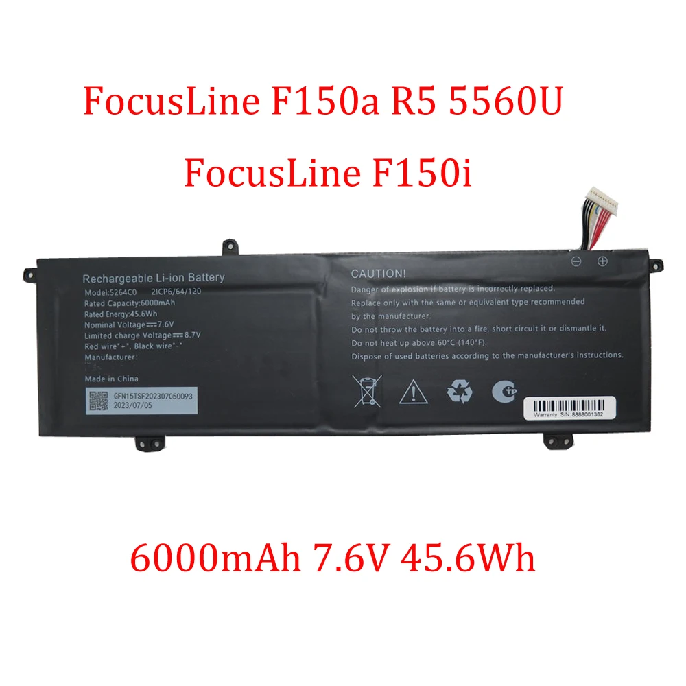 Laptop Battery For OSIO FocusLine F150a R5 5560U FocusLine F150i 6000mAh 7.6V 45.6Wh New