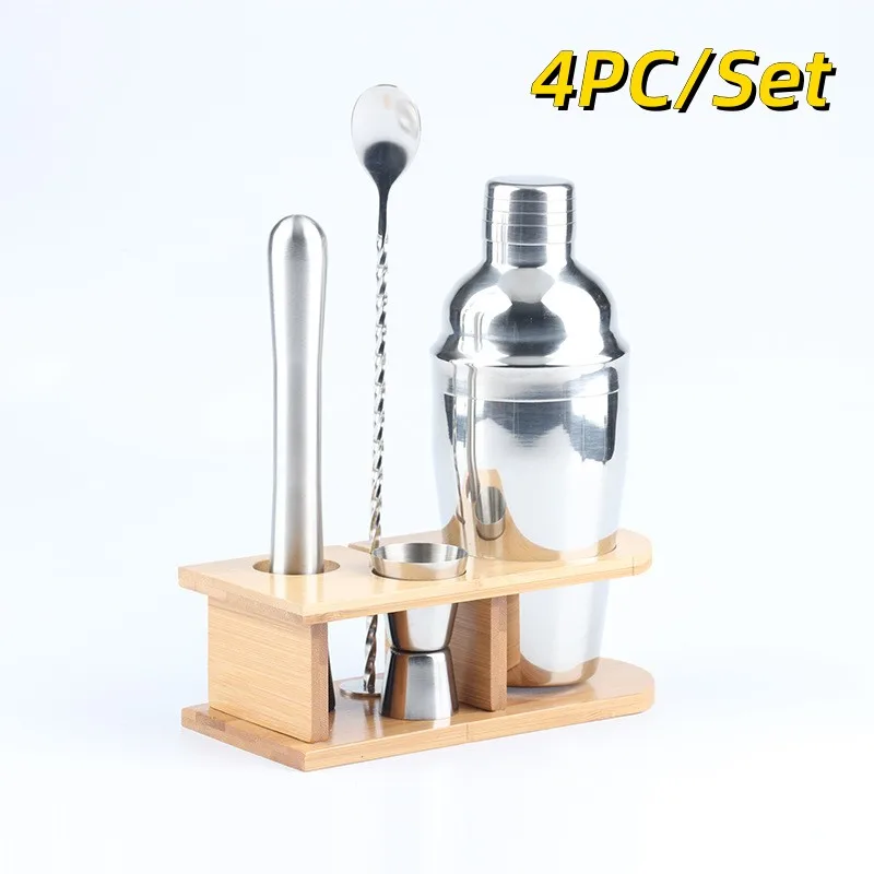 Stainless Steel 4PC/Set Cocktail shaker bartender set jigger muddler mojito cocktail set and bar barman accessories